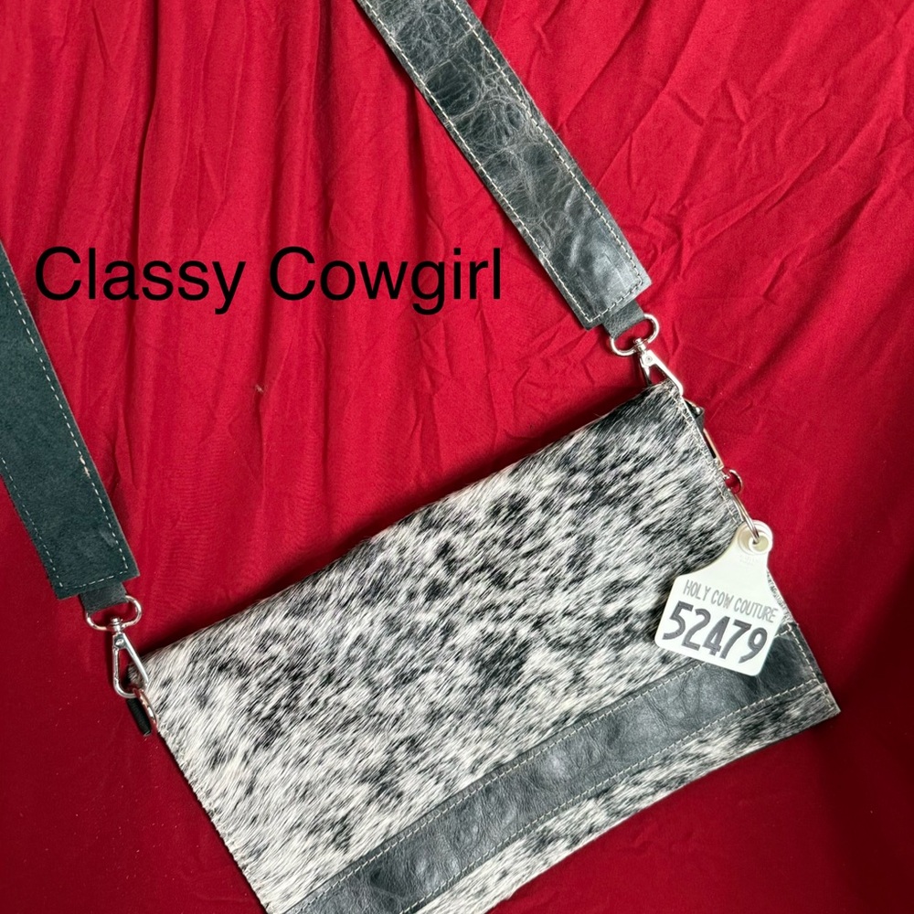 Holy Cow NEW Classy Cowgirl $175 Black and White Speckled Crossbody Bag